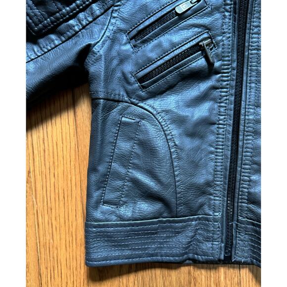 Urban Republic Toddler Bomber Jacket 24 Months Dark Grey Hooded Faux Leather - Picture 5 of 9